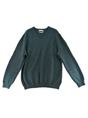 Celio 100% Cashmere Sweater Mens Size XXL Forest Green High V-Neck Pullover